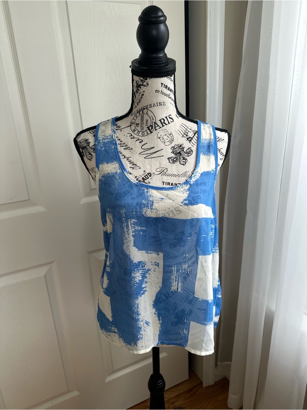 NWOT Forever 21 Blue and White Racerback Sheer Tank Top Blouse